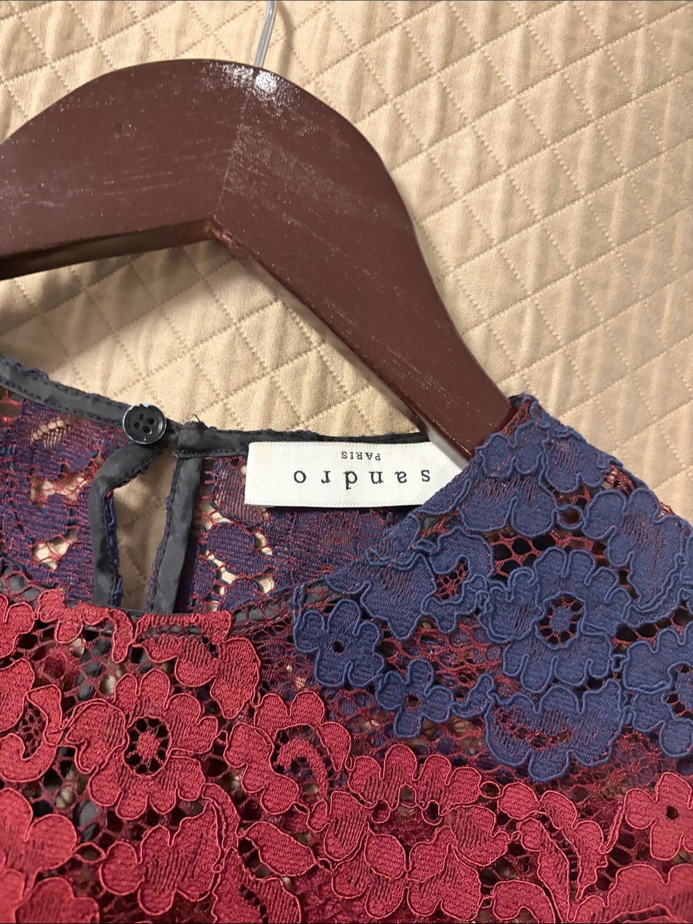Sandro Red Blue Green Floral Lace Long-Sleeve Crop Top - Picture 5 of 6